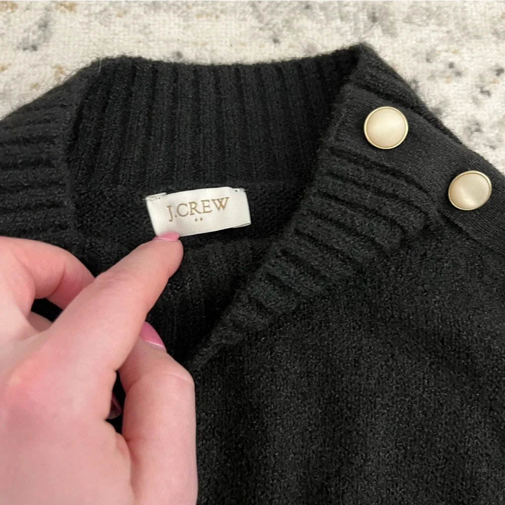 🆕 J.Crew black mockneck with button detail poncho sweater with slit hems - Picture 8 of 12